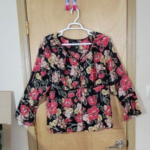 Venezia 18/20 Black Sheer Floral Bell Sleeve Blouse Top